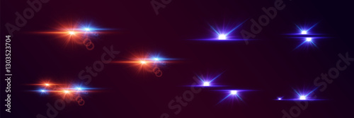 Collection of neon highlights and flares, star explosion, light lines.