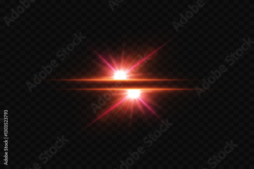 Neon glare of light, star sparks, light rays and lines.