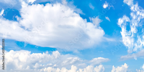 The daytime sky is sunny. Blue sky with white clouds. Sunshine clouds sky after raining background. Environment and temperature from beautiful summer spring season.