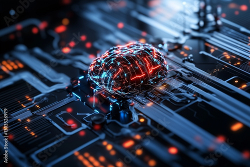 Electronic circuit board, digital background perfect for tech processes, neural networks, artificial intelligence, data transfer and encryption