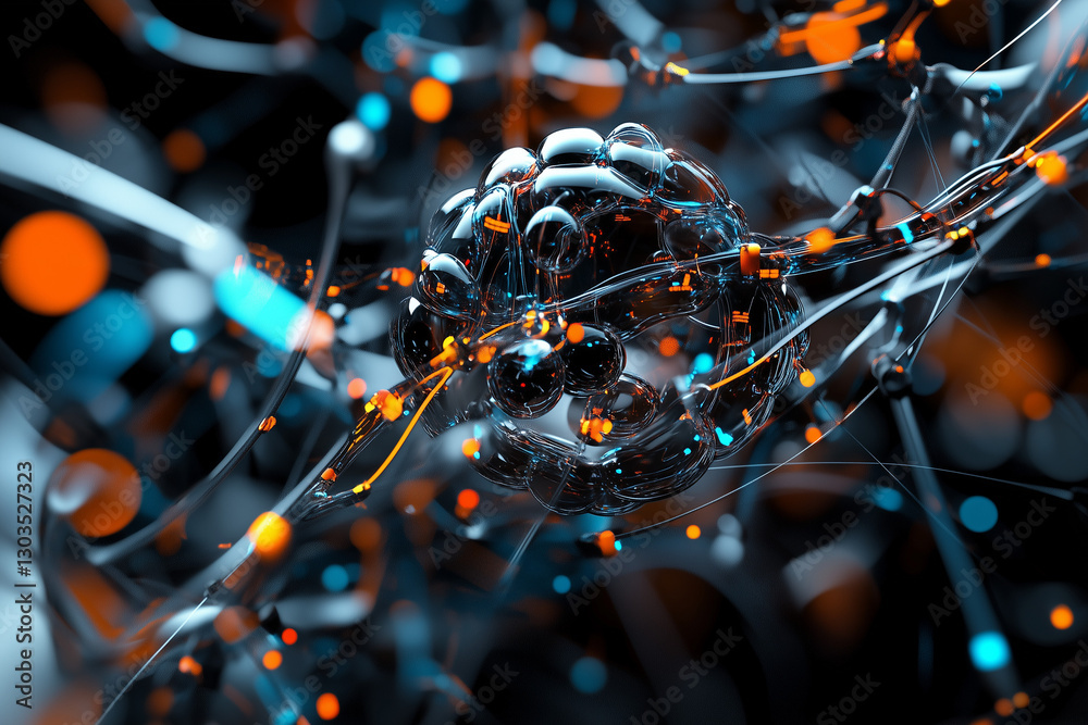 Electronic circuit board, digital background perfect for tech processes, neural networks, artificial intelligence, data transfer and encryption