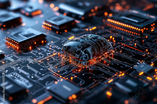Obraz na płótnie Electronic circuit board, digital background perfect for tech processes, neural networks, artificial intelligence, data transfer and encryption w salonie