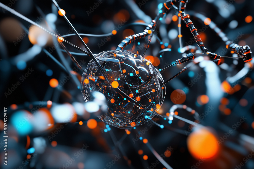 Electronic circuit board, digital background perfect for tech processes, neural networks, artificial intelligence, data transfer and encryption
