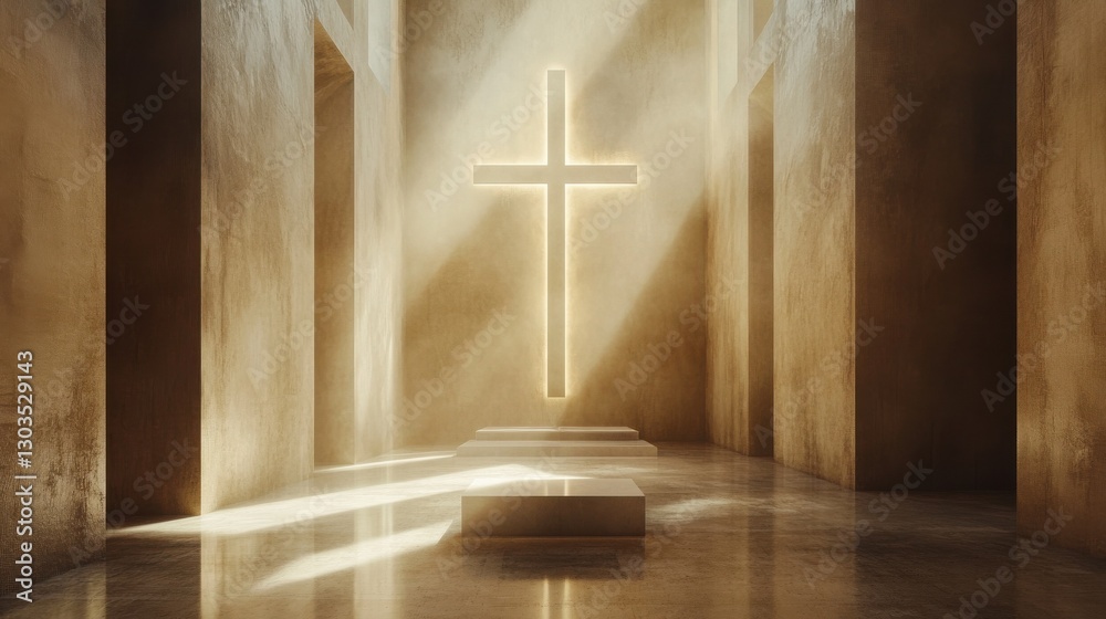 Naklejka premium Abstract cross in church interior.