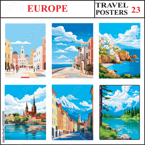 Europe Rimini Almeria Kythira Travel Poster Wall Art Print Collection Set Part 23