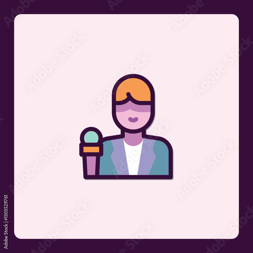 Colorful icon of a reporter with microphone interviewing for news channel