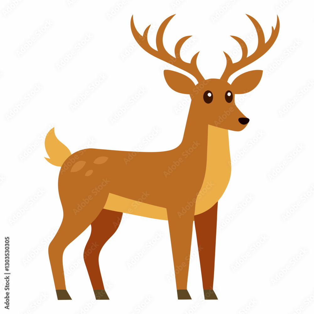 A close-up, face-to-face vector illustration of a male reindeer, showcasing its majestic antlers and full body in stunning detail.