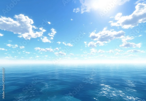 Wallpaper Mural Serene Blue Ocean Under a Bright Sky with Fluffy Clouds and Reflections Illuminated by the Warm Sunlight of a Clear Day Torontodigital.ca