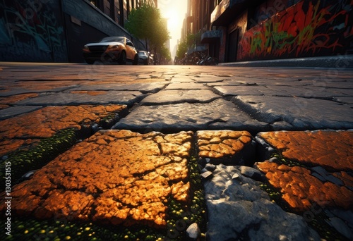 detailed close urban street cracks textures highlighting diversity surfaces city environments, asphalt, concrete, pavement, sidewalk, infrastructure