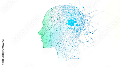 Wallpaper Mural Futuristic AI Brain Technology Cyber Intelligence Network Mesh Blue Green Dots Innovation Machine Design Engineering Torontodigital.ca