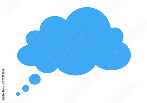 Blue thought bubble with smaller bubbles on a transparent background