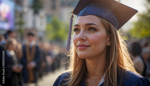 Woman In Graduation Cap Outdoors