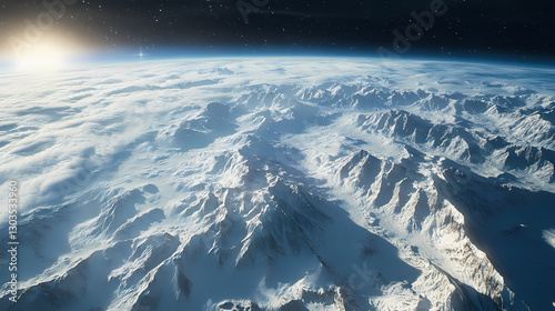 Stunning earth view from space shuttle - aerial wonders of our planet. Fragility - Snow. Illustration