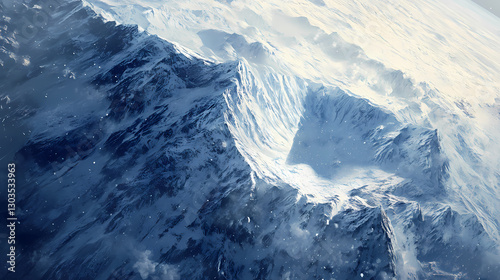 Stunning earth view from space shuttle - aerial wonders of our planet. Fragility - Snow. Illustration