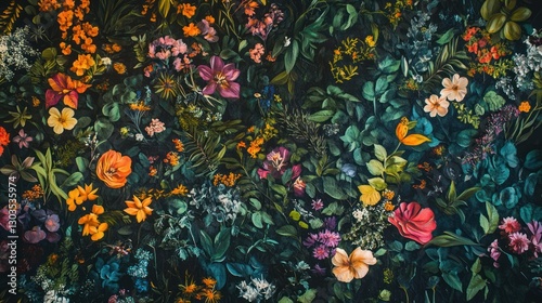 Vibrant floral wall art; detailed floral design; dark background; decorative wall covering; use for home decor photo