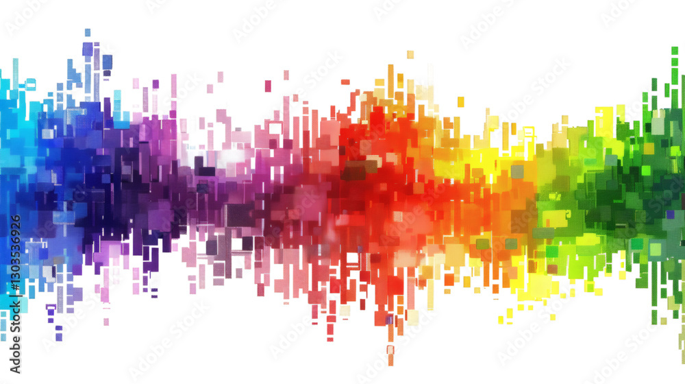 Rainbow-colored digital pixel art, modern design, isolated on white Rainbow-colored digital pixel art, modern design, isolated on white