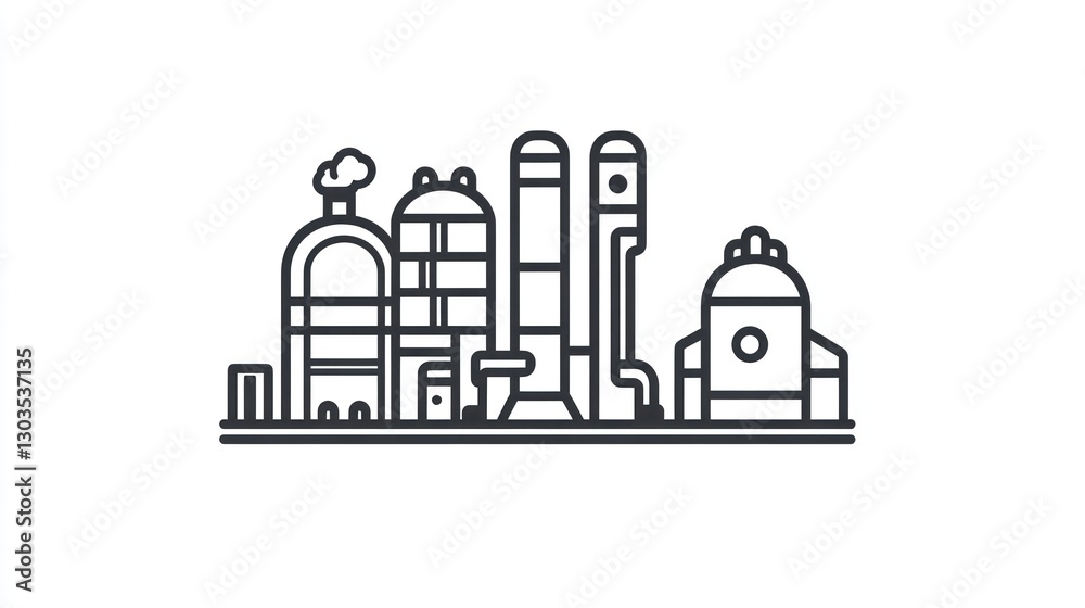 Industrial Complex Line Art Illustration, Factory Buildings, Clean Design, Background Image for Presentations Industrial Complex Line Art Illustration, Factory Buildings, Clean Design, Background Image for Presentations