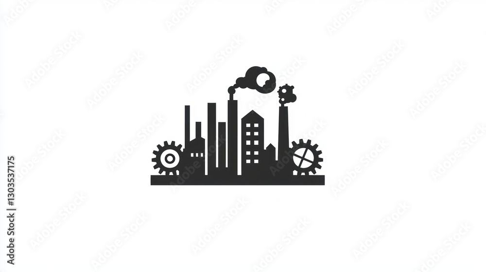 Fototapeta premium Industrial Cityscape Silhouette, Simple Factory, Urban Background, Graphic Design, Vector Illustration, Minimalist Style, Stock Image, Print Ready, Web Ready
