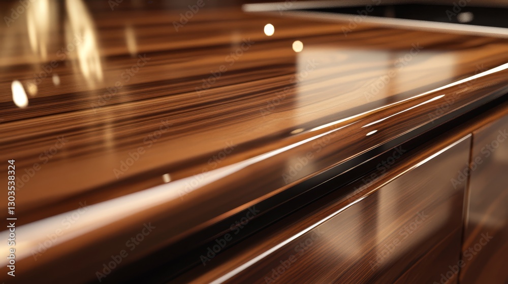 Glossy walnut lacquered wood with smooth polished finish Glossy walnut lacquered wood with smooth polished finish