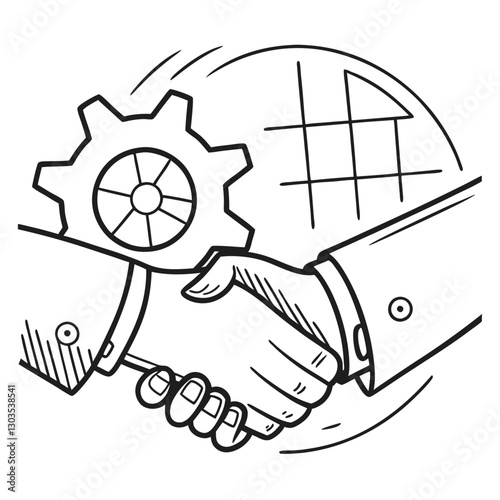 Business Handshake with Gear and Graph – Partnership, Collaboration, and Success Concept