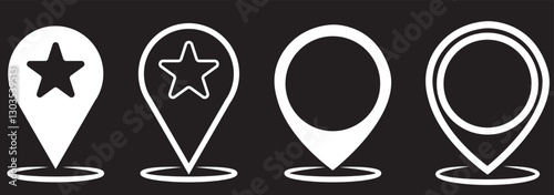 Geolocation Icon Set Featuring Outline and Solid Designs in Black and Red. Vector illustration.