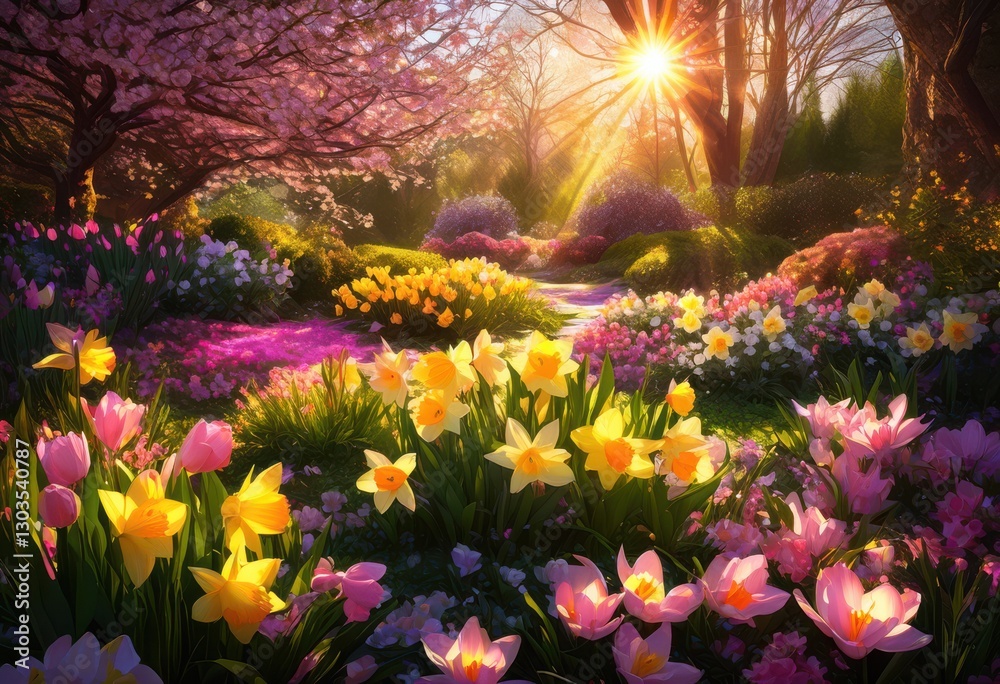 Obraz premium vibrant botanical compositions featuring diversity spring colorful green lively nature accents, art, arrangement, bright, cheerful, contrast, decoration