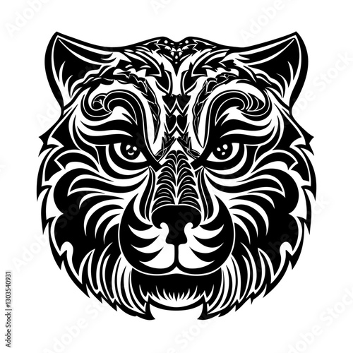 A tiger's head is a powerful symbol of strength, courage, and ferocity. It features sharp, piercing eyes, strong jaws, and distinct black stripes on golden-orange fur. The broad forehead and muscular 