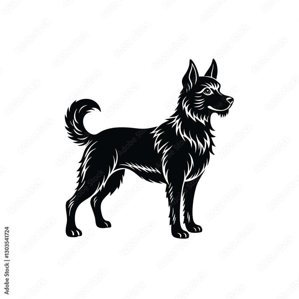Naklejka premium black and white dog silhouette on white background. German Shepherd AI Generated Image
