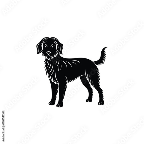 black and white dog silhouette on white background.