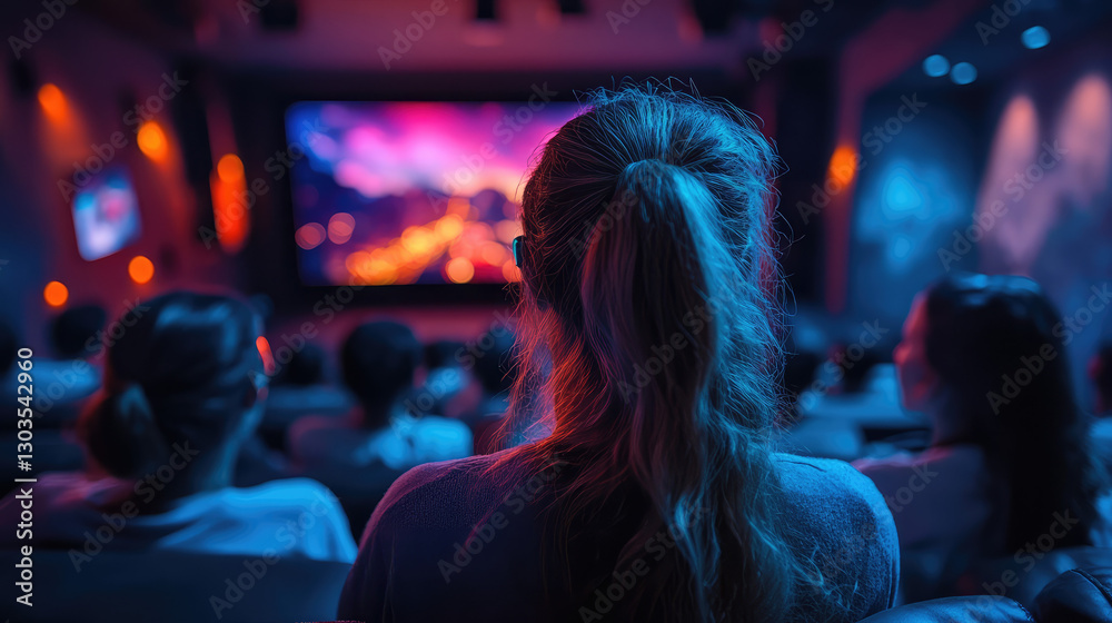 Fototapeta premium A family enjoying a movie in a home theater powered by AI, immersive tech
