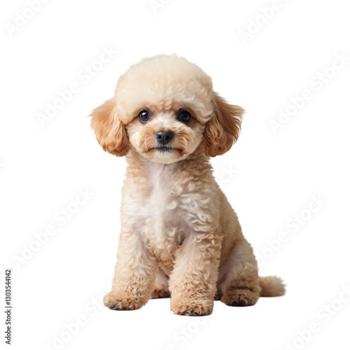 Adorable Fluffy Poodle Dog with Curly Fur, Isolated on Transparent Background.