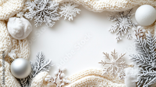 An elegant presentation of winter-themed knitted items in a close-up shot, isolated on white.