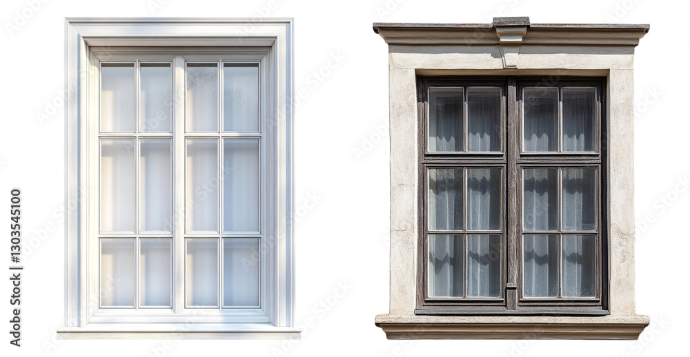 Comparison of Classic White and Dark Wooden Window Designs, PNG bundle collection, Isolated on Transparent Background Comparison of Classic White and Dark Wooden Window Designs, PNG bundle collection, Isolated on Transparent Background