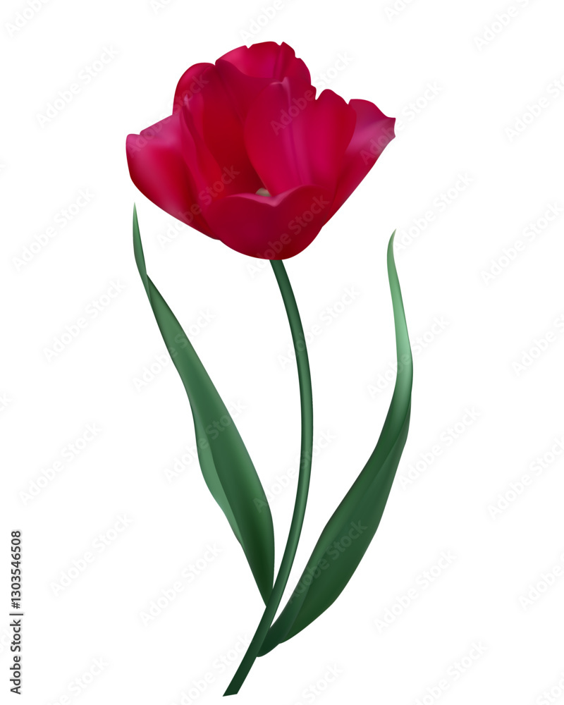 Tulip. Spring flower. Beautiful red tulip on a white background. Floral background. Green leaves. Blooming. Isolated. Tulip. Spring flower. Beautiful red tulip on a white background. Floral background. Green leaves. Blooming. Isolated.