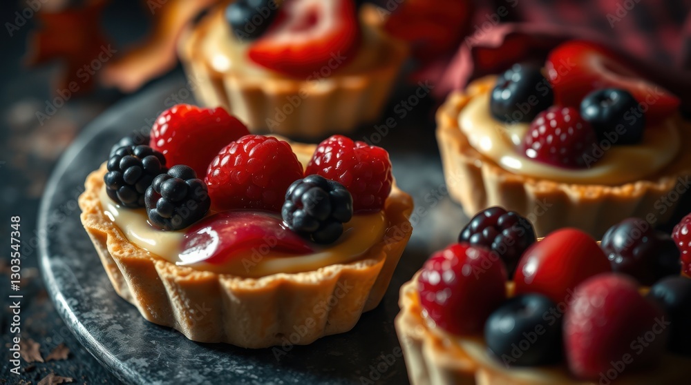 Delightful berry tarts, an array of fresh raspberries, blackberries, blueberries, and strawberries. Delightful berry tarts, an array of fresh raspberries, blackberries, blueberries, and strawberries.