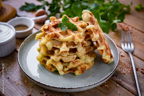 Bild auf Leinwand Potato waffles for lunch