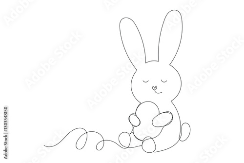 Line Art Easter Bunny Character Doodle Symbol. Cute Baby Rabbit Hand Drawn Portrait. Lovely Mammal Adorable Hare Pet Animal Mascot. Outline Sketch One Continuous Line Art Decoration Illustration.  