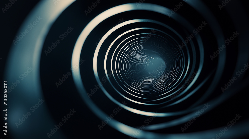 Fototapeta premium Abstract Metallic Spiral Tunnel with Futuristic Lighting