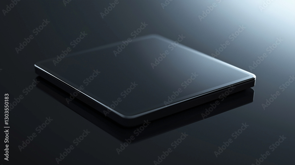 Sleek Black Tablet Resting on Reflective Surface Sleek Black Tablet Resting on Reflective Surface