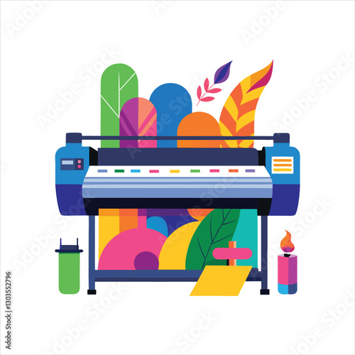  Large Format Printer Printing Colorful Graphics Vector
