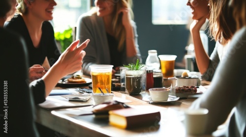 A Group of Friends Enjoying Brunch and Lively Conversation in a Cafe