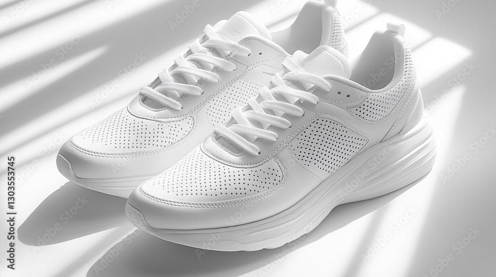 High-resolution close-up of running sneakers emphasizing their design on a white background. High-resolution close-up of running sneakers emphasizing their design on a white background.