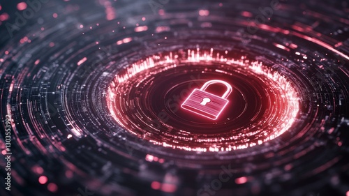 A glowing padlock hologram surrounded by digital data streams. Generative AI