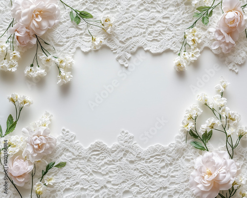 Close-up of vintage lace borders with soft floral framing on a white background.