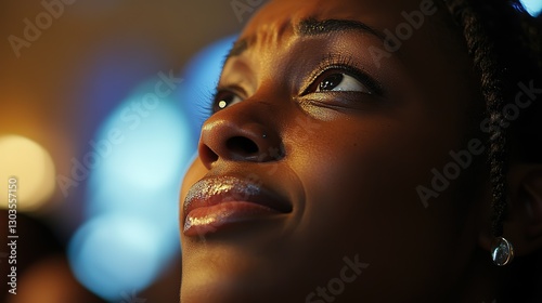 black African woman and other people attending church worship or Sunday service event focusing listen to the preacher