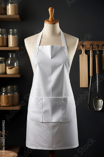 Elegant white kitchen apron – style and practicality in a leather detail. generative AI