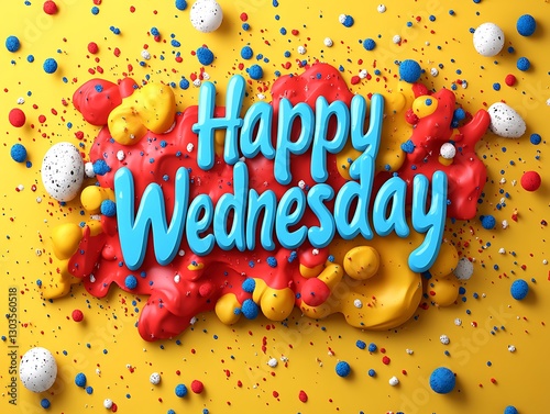 Vibrant and Energetic Happy Wednesday Greeting with Colorful Confetti.