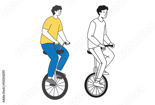 Monocycle vectors, Monocycle vector illustrations showcase a unique and dynamic form of transportation. These designs highlight the simplicity and elegance of single-wheeled cycling