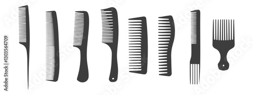Hairbrushes and combs set. Comb icon silhouettes set. Hairdresser tools. Illustration 
