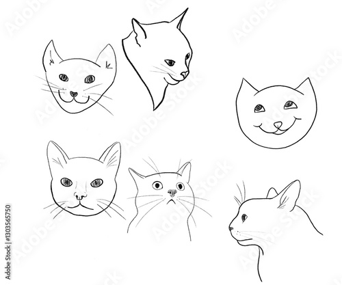 Set of doodled funny cats
